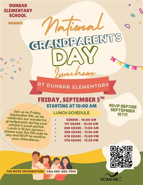 Grandparents' Luncheon will take place September 5th starting at 10:00 am