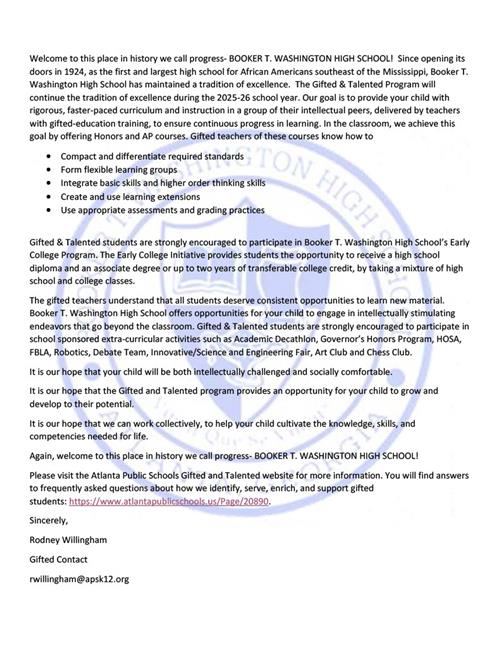 Welcome Letter