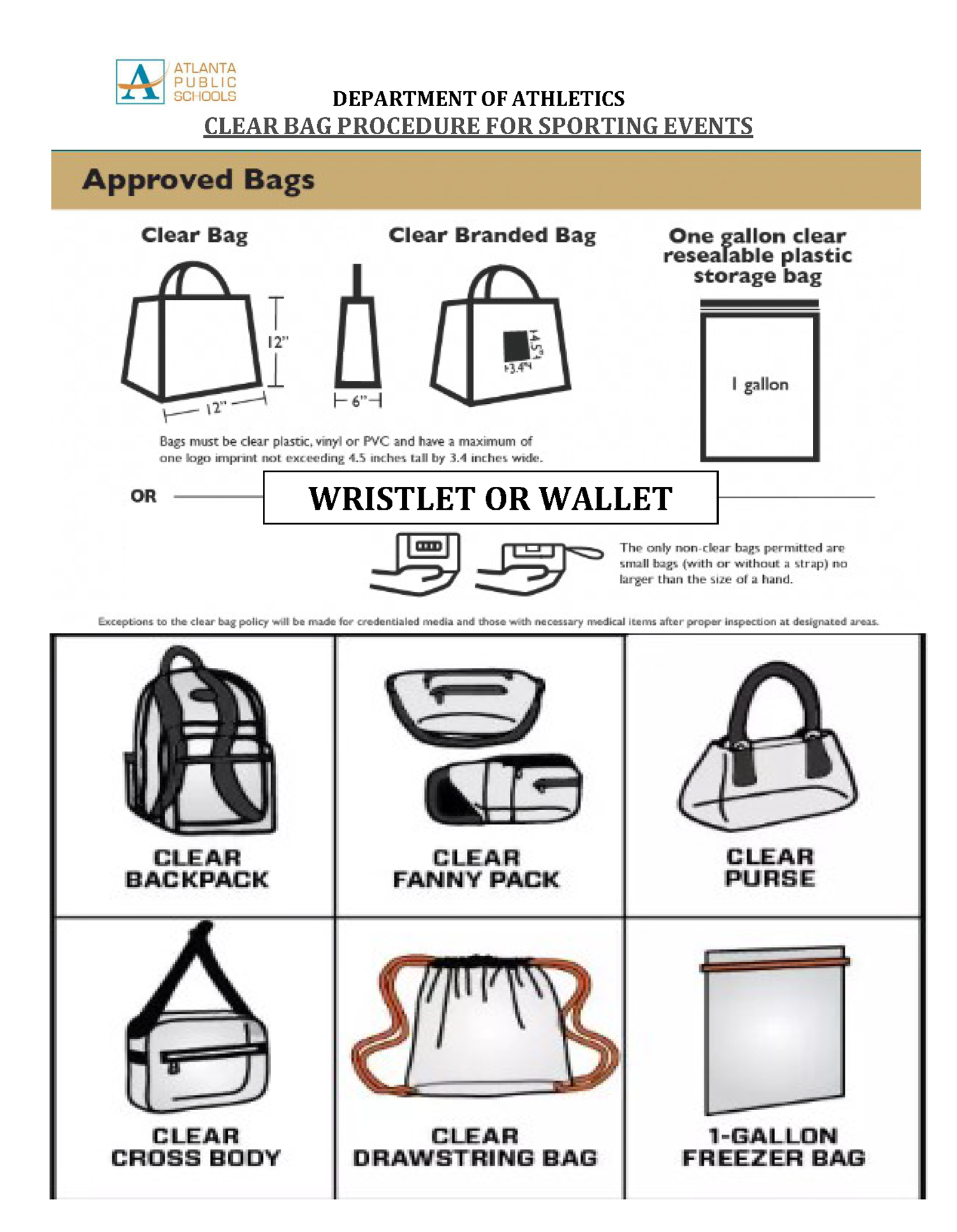 Clear Bag Procedure for Sporting Events - approved bags