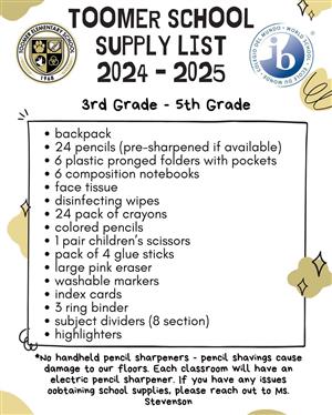 school supply list 3-5
