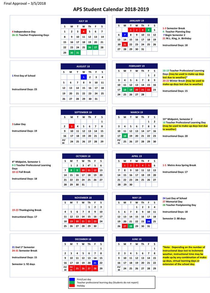 2018 2019 student calendar student calender