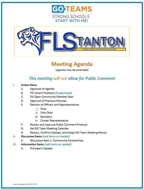 GoTeam Meeting Agenda August 28, 2024