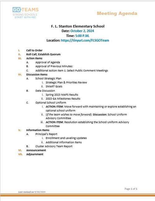 10/2/24 Meeting Agenda