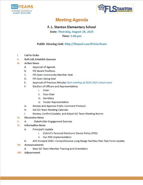 08/28/25 Go Team Meeting Agenda