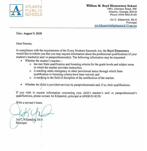 Parent Resources Right To Know Letter
