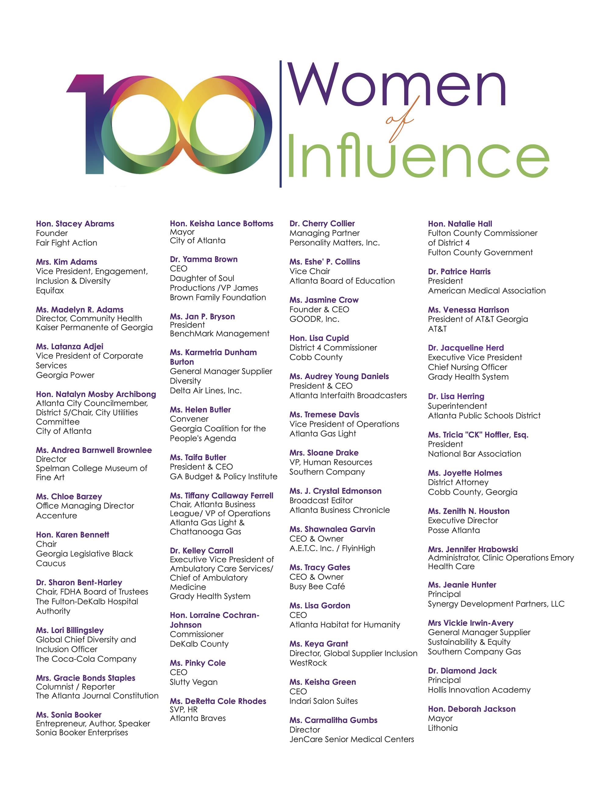 Atlanta Business League 100 Women of Influence 