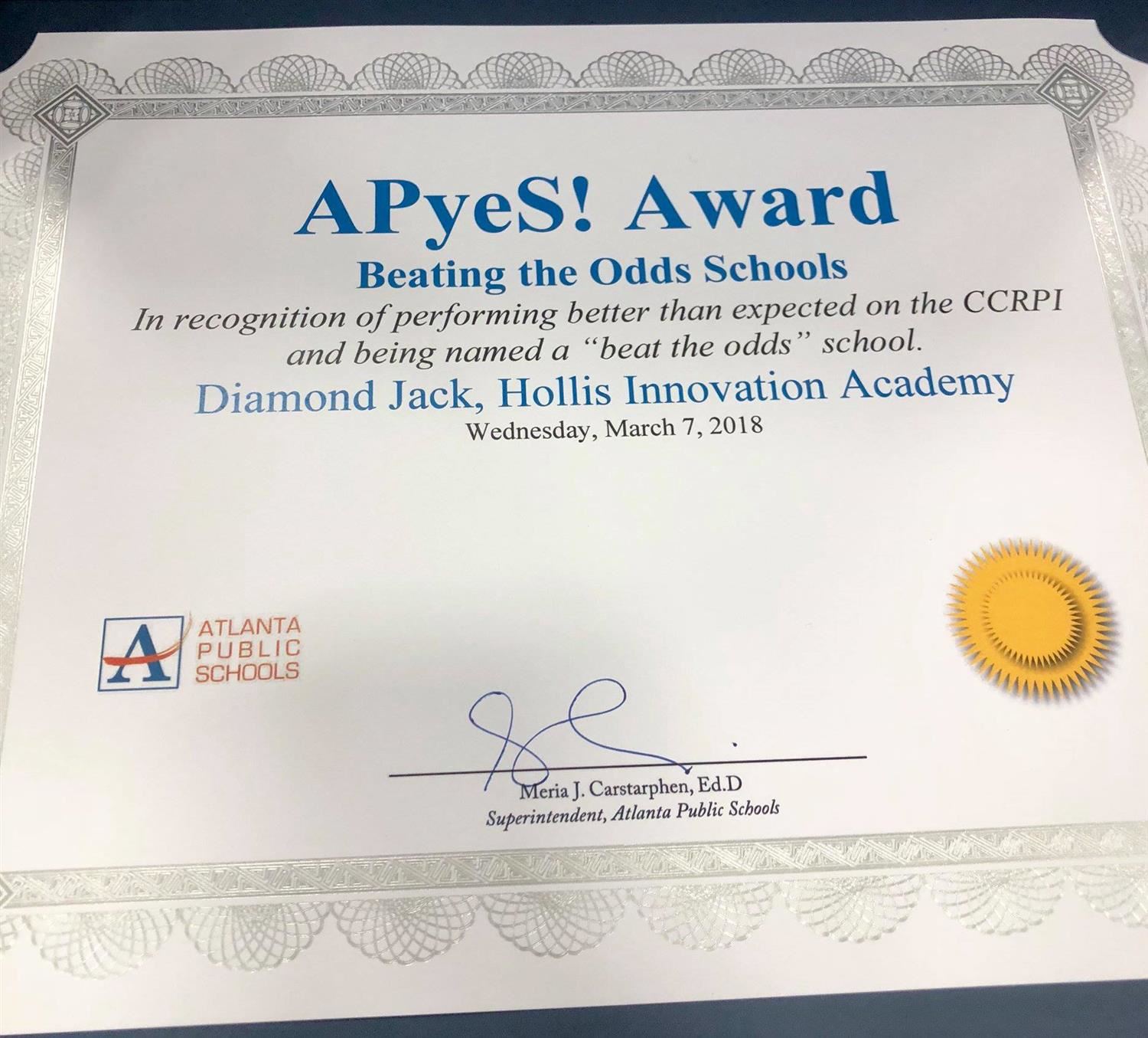 Hollis Innovation Academy - Beating the Odds Award 2018 Hollis Innovation Academy - Beating the Odds Award 2018