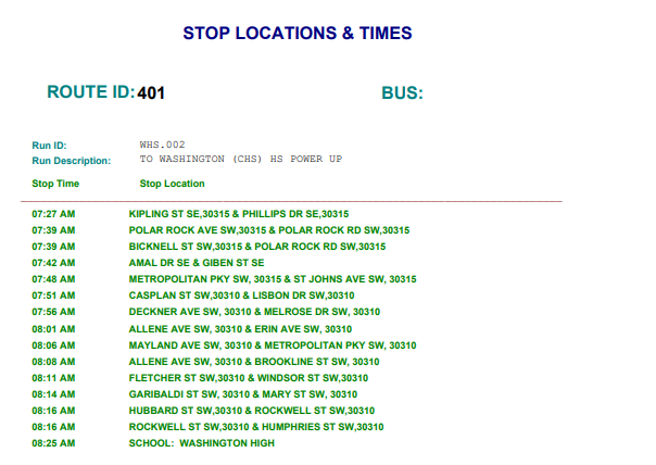  Summer School Bus Routes